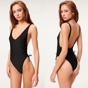 NWT GOOD AMERICAN Shine Cinch Black One Piece Swimsuit size 2/Medium